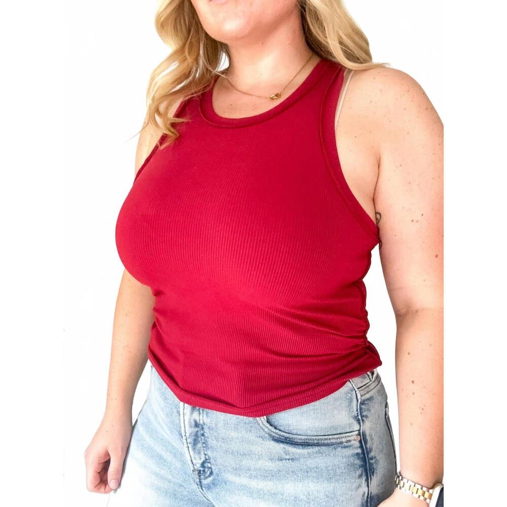 NEW LE LIS coastal stitch ribbed tank in burgundy